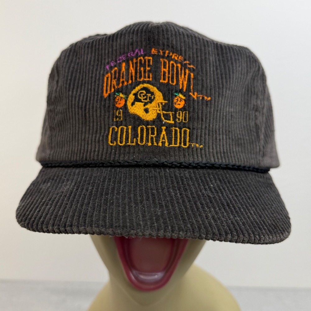 Vintage 1990 Orange Bowl Colorado Buffaloes Corduroy Hat Somerset Made in USA